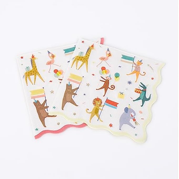 ANIMAL PARADE LARGE NAPKINS PACK OF 16 WITH GOLD FOIL 3-PLY FSC-CERTIFIED PAPER SCALLOPED EDGES COLORFUL BORDERS FOR BABY SHOWER BIRTHDAY KIDS PARTY TABLE DCOR - Image 5